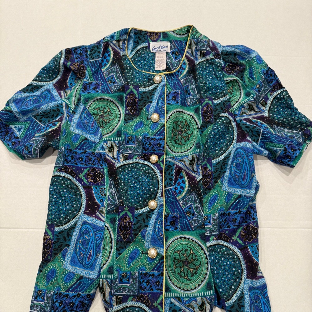 Vintage Paisley Print Blouse Shirt Women Size 18‎ Short Sleeve Button Down